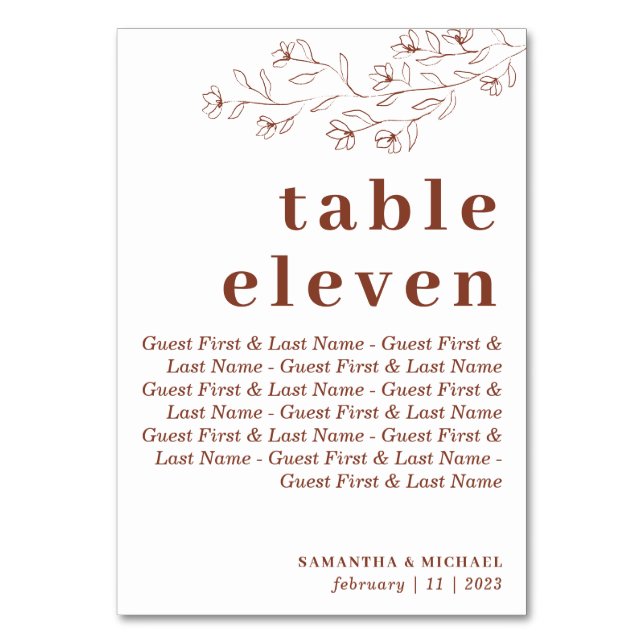 Botanische Flora Gäste des Terracotta Indie Sitzpl Tischnummer (Vorderseite)