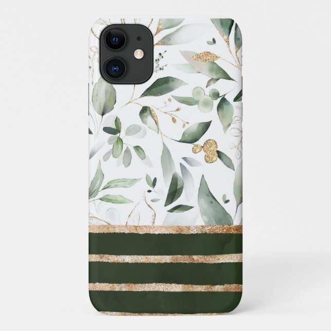 Botanische Flora-Glitzer Goldfarbe Grün Case-Mate iPhone Hülle (Rückseite)