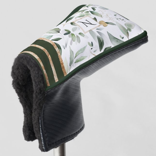 Botanische Flora-Glitzer-Monogramm Golf Headcover (3/4 Vorderseite)