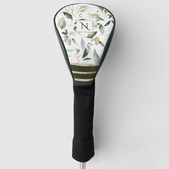 Botanische Flora-Glitzer-Monogramm Golf Headcover (Vorderseite)