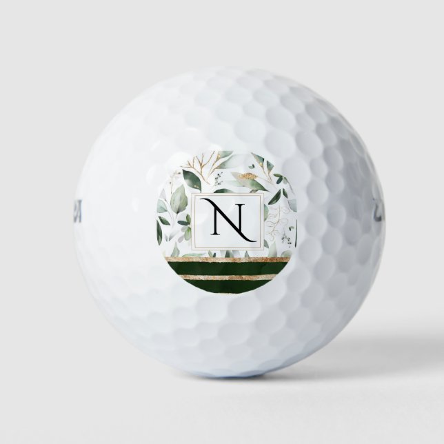 Botanische Flora-Glitzer-Monogramm Golfball (Vorderseite)