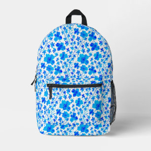 Botanische Flora in Deep Blue und White Bedruckter Rucksack