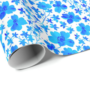 Botanische Flora in Deep Blue und White Geschenkpapier