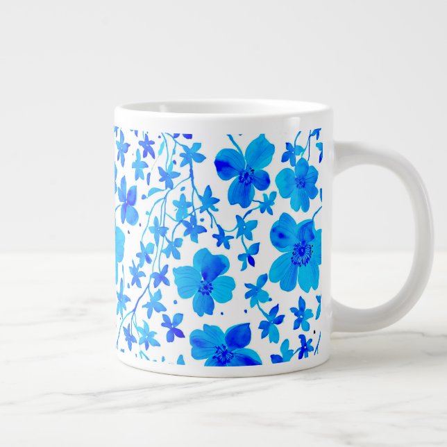 Botanische Flora in Deep Blue und White Jumbo-Tasse (Rechts)