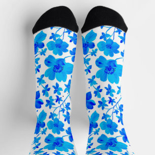 Botanische Flora in Deep Blue und White Socken
