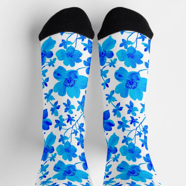 Botanische Flora in Deep Blue und White Socken (Oben)