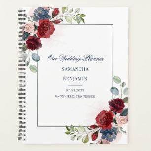Botanische Florale Burgunder Grüne Schrift Hochzei Planer