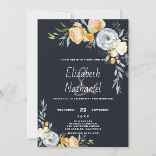 Botanische Florale Orange Grau Weiße Landhochzeit Einladung