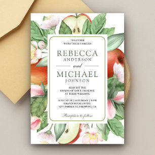 Botanische Florale Rote Apfelplantage Hochzeit Einladung