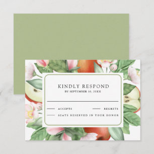 Botanische Florale Rote Apfelplantage Hochzeit RSVP Karte