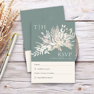 Botanische Foliage Green Monogram Wedding RSVP Karte