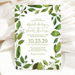 Botanische Foliage Hochzeit im eleganten Grünen Einladung<br><div class="desc">Hochzeitsfeiern im wilden Garten mit einer Bio Grenze von üppigem grünem Blattwerk in Aquarell,  mit einer modernen Hochzeitsvorlage in einem Olivgrün. Die Rückseite ist dasselbe Grün wie der Text,  der in eine beliebige Farbe geändert werden kann.</div>