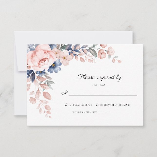 Botanische Foliage-Hochzeit in Rosa RSVP Karte (Vorderseite)