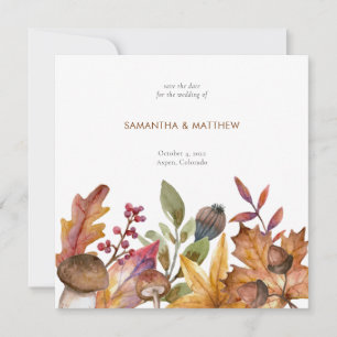 Botanische Foliage-Hochzeit in Rustikalem Fall Save The Date