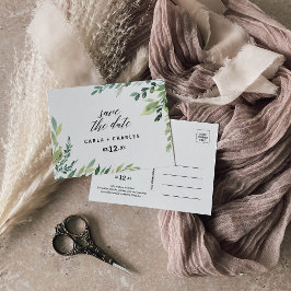 Botanische Foliage im modernen Grün Save the Date Postkarte