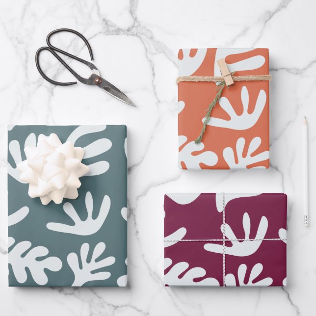 Botanische Formen Boho Matisse Cutout Muster Geschenkpapier Set (Vorderseite)