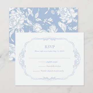 Botanische Französisch Blaue Hochzeit RSVP Karte