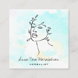 *~* Botanische Frauen Linie Art Goddess QR Grüne  Quadratische Visitenkarte