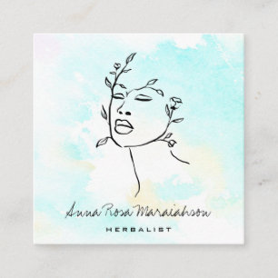 *~* Botanische Frauen Linie Art Goddess QR Grüne Quadratische Visitenkarte