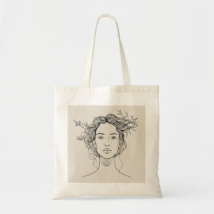 Botanische Frauenporträt Line Art-Tasche Tragetasche