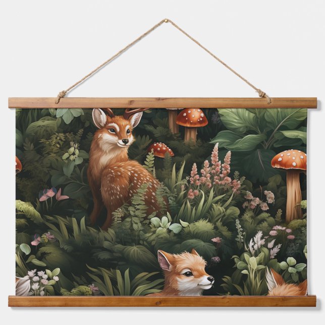 Botanische Freunde des Twilight Forest Wandteppich Mit Holzrahmen (Vorne)