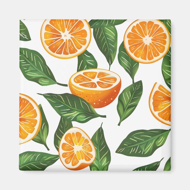 Botanische Frucht Orange Citrus Nahtlos Magnet (Vorne)