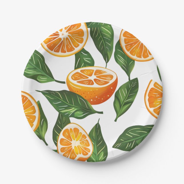Botanische Frucht Orange Citrus Nahtlos Pappteller (Vorderseite)