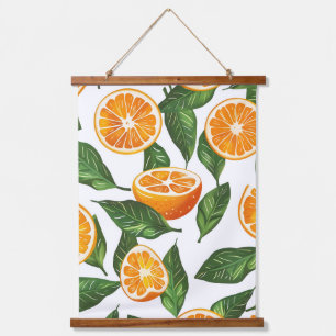 Botanische Frucht Orange Citrus Nahtloses Muster Wandteppich Mit Holzrahmen