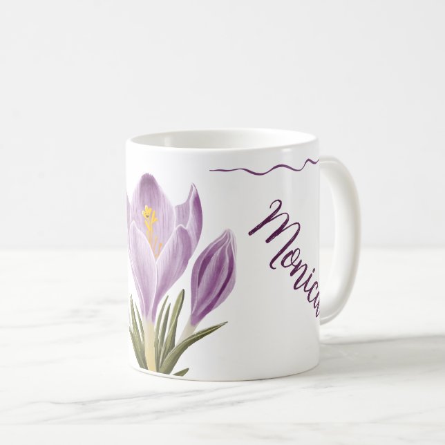 Botanische Frühlings-Krokus-Blüte Kaffeetasse (VorderseiteRechts)