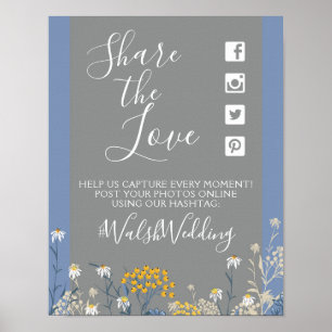 Botanische Gänseblümchen Florale Hochzeit Hashtag Poster