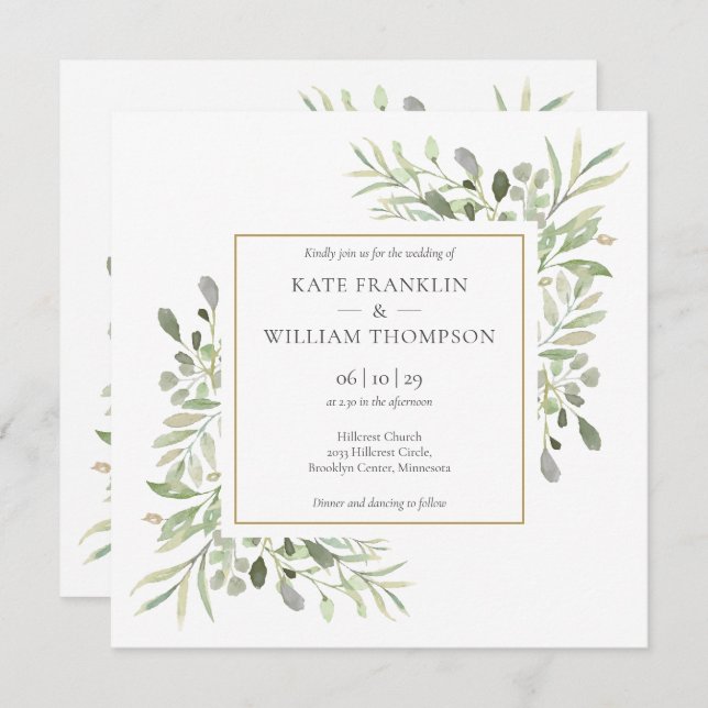 Botanische Gärten Gold Rahmen in einer Hochzeit Einladung (Vorne/Hinten)