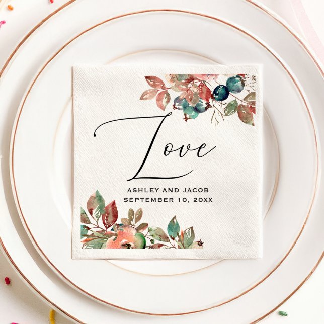 Botanische Gartenhochzeit | Herbst-Wald-Script Serviette (Von Creator hochgeladen)