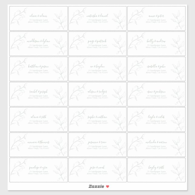 Botanische Gastadresse für moderne Sage Green Scri Aufkleber (Blatt)