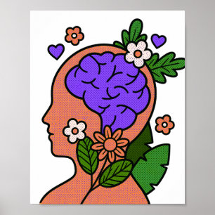 Botanische Geist Florale Gehirn Illustration Poster