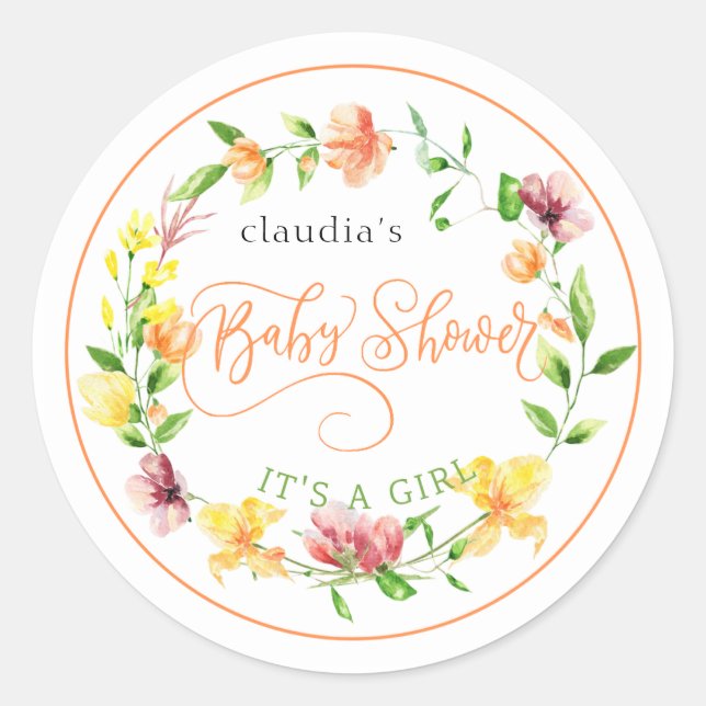 Botanische gelbe Wasserfarbe Blumenmädchen Babydus Runder Aufkleber (Vorderseite)