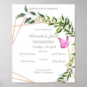 Botanische Geometrie mit Blätter und Schmetterling Poster