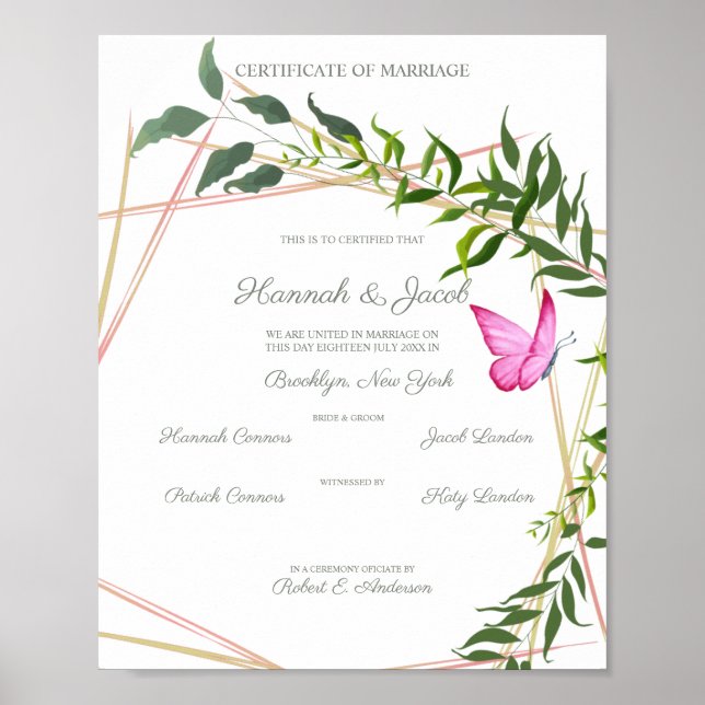 Botanische Geometrie mit Blätter und Schmetterling Poster (Vorne)