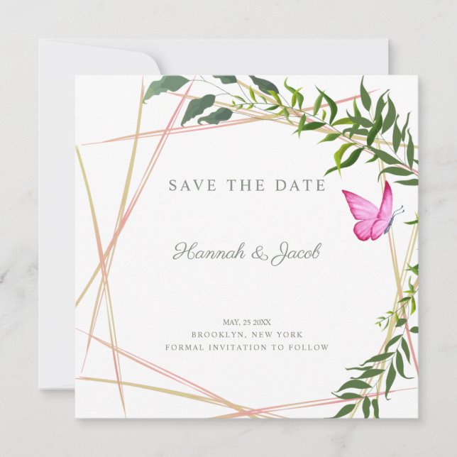 Botanische Geometrie mit Butterfly-Hochzeitdesign (Vorderseite)