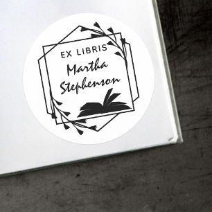 Botanische Geometrische Ex Libris für Buchliebhabe Runder Aufkleber
