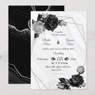 botanische geometrische Hochzeit in Silber und Sch Einladung