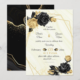 botanische geometrische Hochzeit mit Gold und Schw Einladung