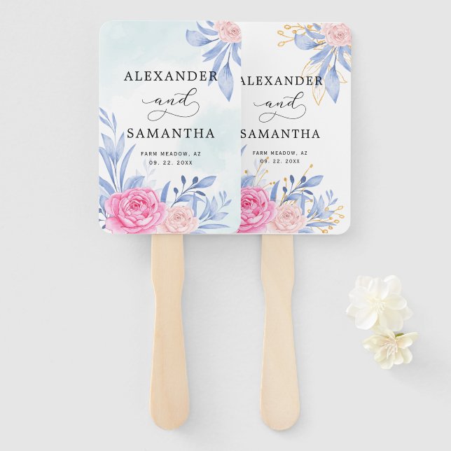 Botanische Gilded Gold Grüne Rosa Hochzeit Fächer (Vorne und Hinten)