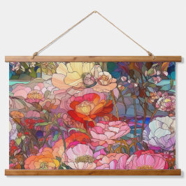 Botanische Glasblätter Wandteppich Mit Holzrahmen