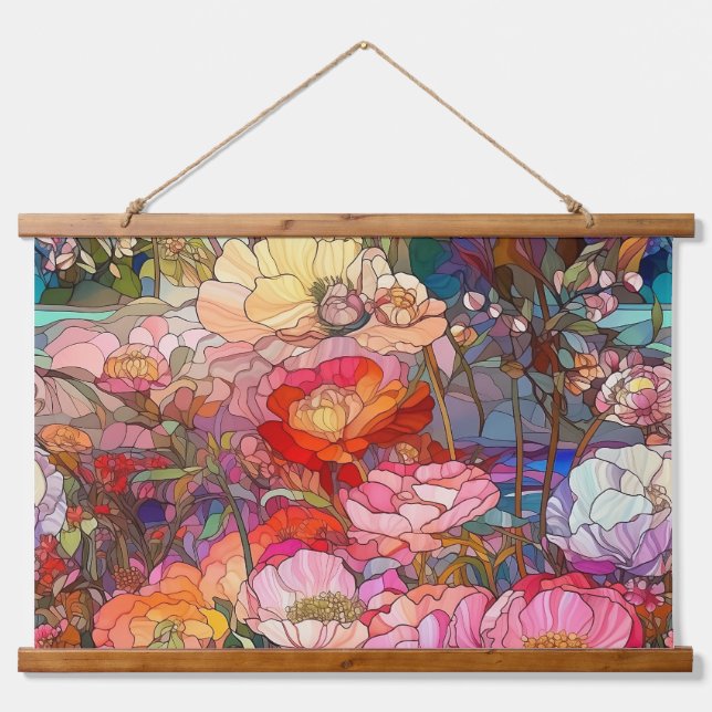 Botanische Glasblätter Wandteppich Mit Holzrahmen (Vorne)