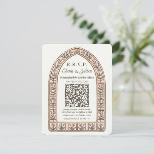 Botanische Glasmalerei-Hochzeits-QR-Code-RSVP-Kart RSVP Karte
