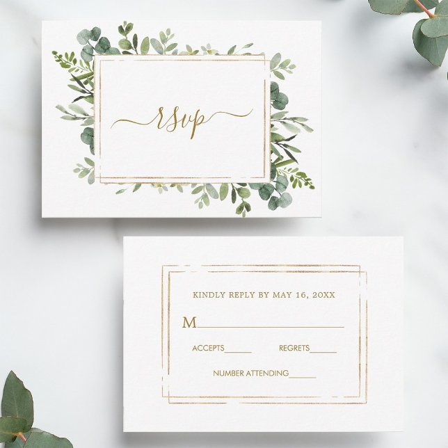 Botanische Gold Greenerity Wedding RSVP Card Karte (Front & Back)