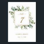 Botanische Gold Greenery Wedding Tischnummer Card<br><div class="desc">Diese Hochzeitskarte mit gemalten Aquarellen-Eukalyptusgrün,  grünen Blätter und einem goldgelben quadratischen Rahmen zeichnet sich durch ihre Tischnummer aus. Für eine weiter gehende Anpassung dieses Designs klicken Sie bitte auf den Link "Weitere Anpassung". Matching-Elemente sind ebenfalls verfügbar.</div>