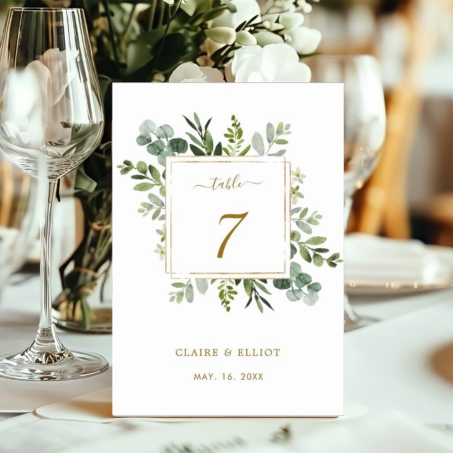 Botanische Gold Greenery Wedding Tischnummer Card (Von Creator hochgeladen)