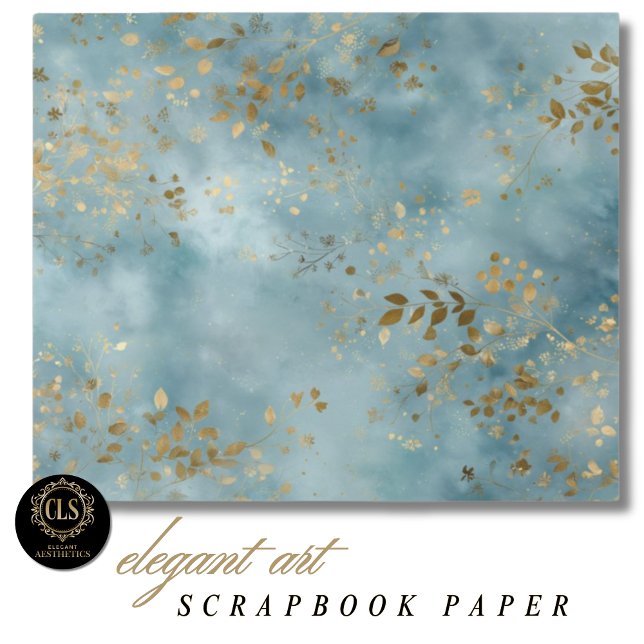 Botanische Goldblätter Muster Türkis Hintergrund (Boho Botanical Teal Gold Leaf Craft Design Scrapbook Paper)