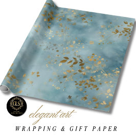 Botanische Goldblätter Naturmuster Türkis Geschenkpapier